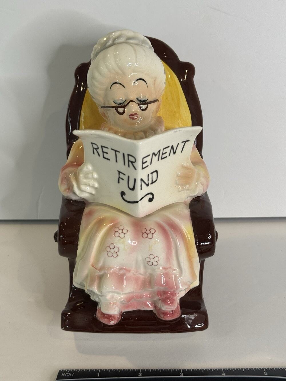 Vintage Lefton Japan Retirement Fund Grandma Rocking Chair Ceramic Coin Bank
